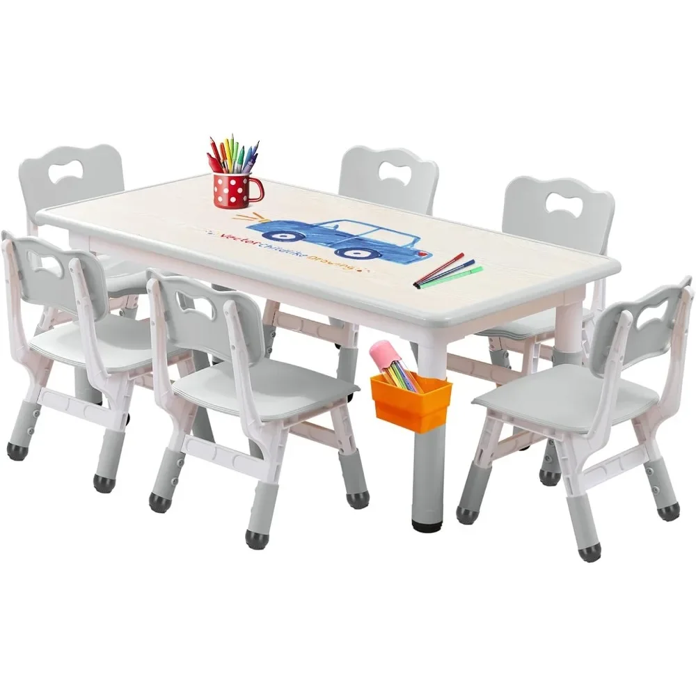 Kids Table and Chairs Set, Height Adjustable Desk With 6 Seats for Ages 2-12,Children Multi-Activity Table for Classrooms
Kids Table and Chairs Set, Height Adjustable Desk With 6 Seats for Ages 2-12,Children Multi-Activity Table for Classrooms