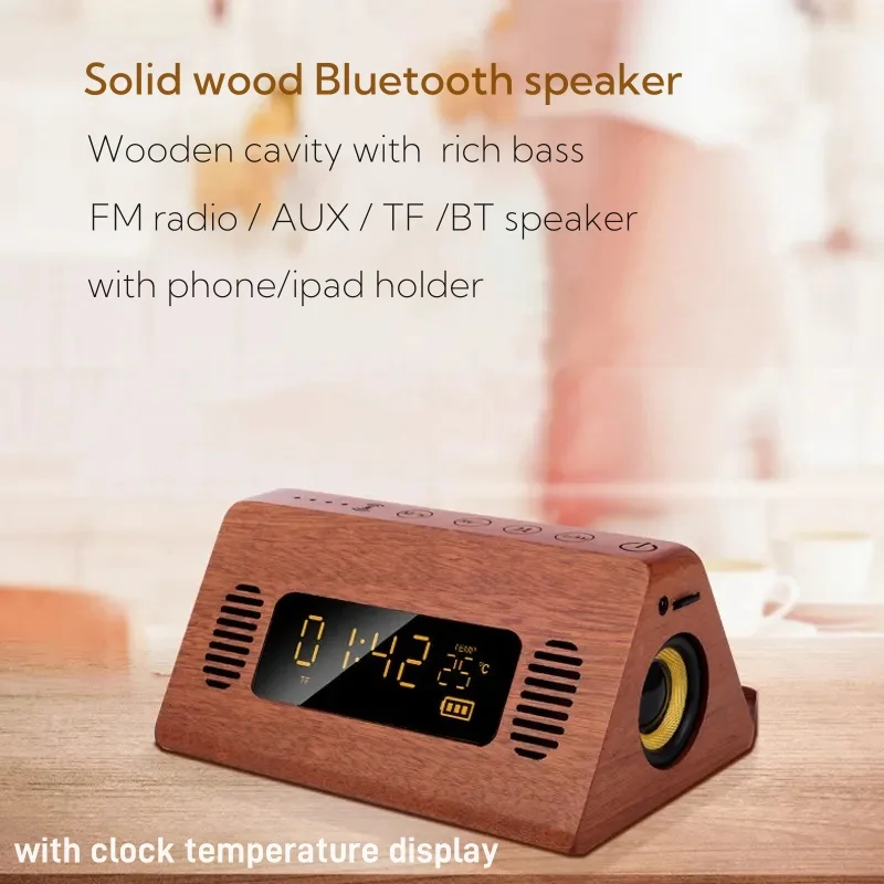 Multi Functional Wooden Bluetooth Speaker Wireless Charging Power Bass Subwoofer with Clock Display Phone Holder Mini Speaker
Multi Functional Wooden Bluetooth Speaker Wireless Charging Power Bass Subwoofer with Clock Display Phone Holder Mini Speaker