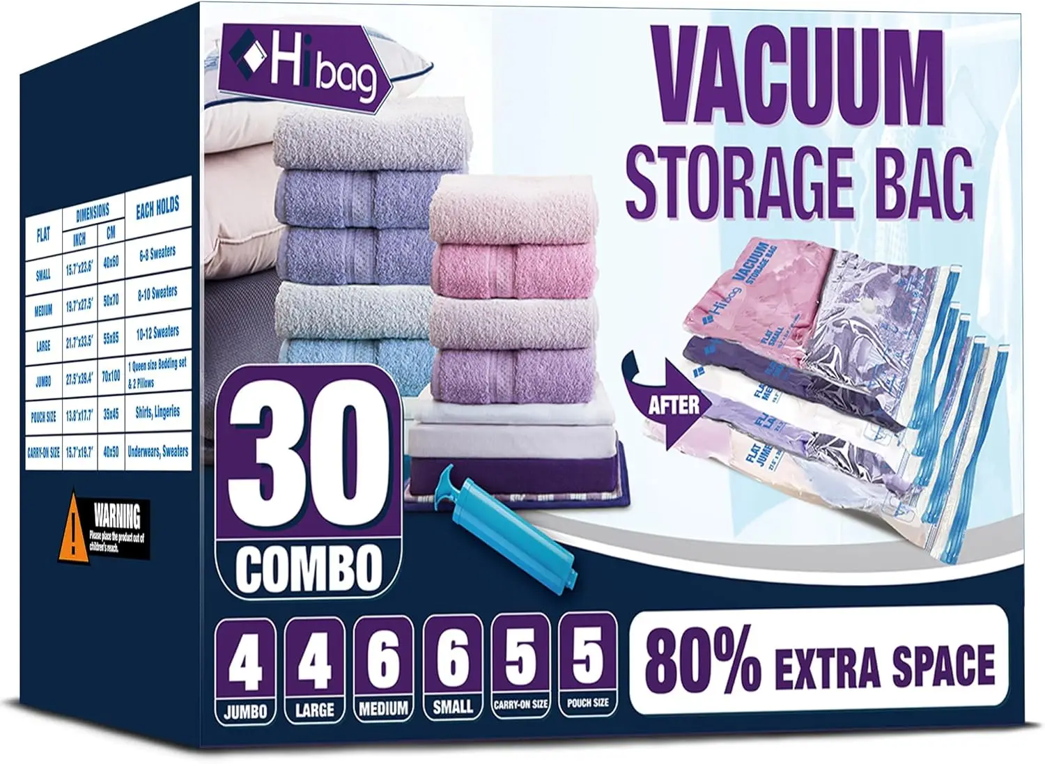 30 Pack Vacuum Storage Bags Space Saver for Clothes Comforters Blankets
30 Pack Vacuum Storage Bags Space Saver for Clothes Comforters Blankets