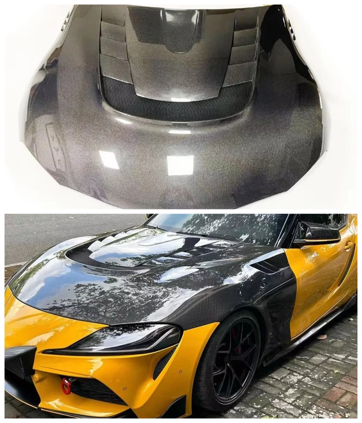 Carbon Fiber Car Engine Hood Bonnet Front Hood Bonnet for Toyota A90 A91mk5 Supra 2020-
Carbon Fiber Car Engine Hood Bonnet Front Hood Bonnet for Toyota A90 A91mk5 Supra 2020-