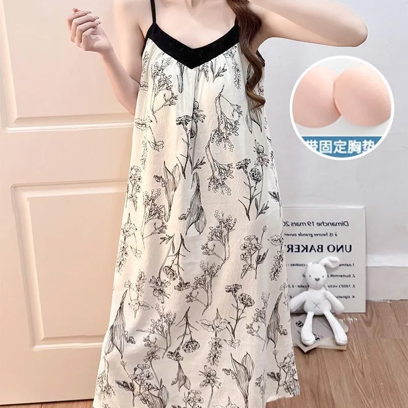 Korean Summer Suspender Nightgown with Chest Pad Women's Ink Painting Loose Pajamas Dress Girls Loungewear Can Be Worn Outside
Korean Summer Suspender Nightgown with Chest Pad Women's Ink Painting Loose Pajamas Dress Girls Loungewear Can Be Worn Outside