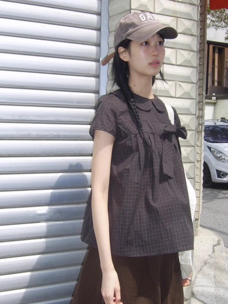 Girls Plaid Splice Knot Design Doll Collar irt Women's Exclusive Early Color Colion Design Commute Sle ort...
Girls Plaid Splice Knot Design Doll Collar irt Women's Exclusive Early Color Colion Design Commute Sle ort...