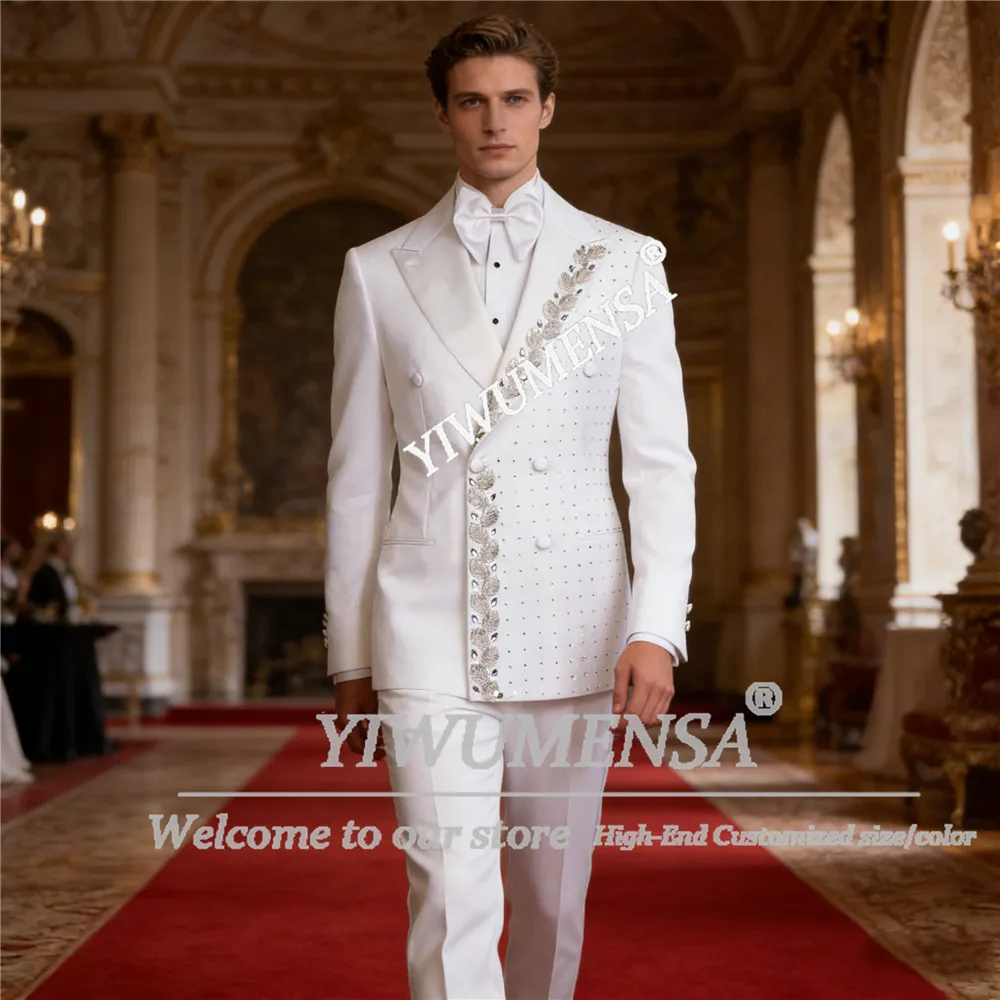 Unique Design Suits Men Formal Wear Beaded Stones Appliques Prom Blazers Customized 2 Piece Sets Groom Wedding Tuxedos Attire
Unique Design Suits Men Formal Wear Beaded Stones Appliques Prom Blazers Customized 2 Piece Sets Groom Wedding Tuxedos Attire