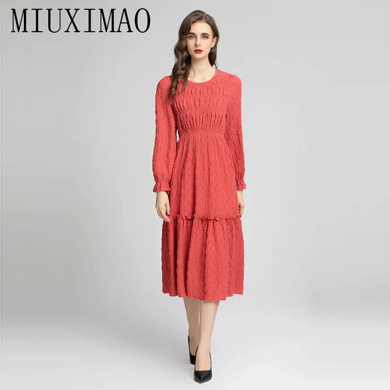 MIUXIMAO 2022 High Quality Autumn&Winter Elegant Dress Long Sleeve O-Neck Scooped Solid Fashion Long Dress Women Vestide
MIUXIMAO 2022 High Quality Autumn&Winter Elegant Dress Long Sleeve O-Neck Scooped Solid Fashion Long Dress Women Vestide