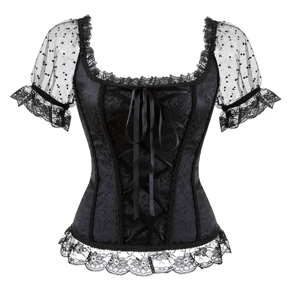 Corset Top for Women Lace Short Sleeves Corset Sexy Vintage Floral Brocade Overbust Gothic Bustier
Corset Top for Women Lace Short Sleeves Corset Sexy Vintage Floral Brocade Overbust Gothic Bustier
