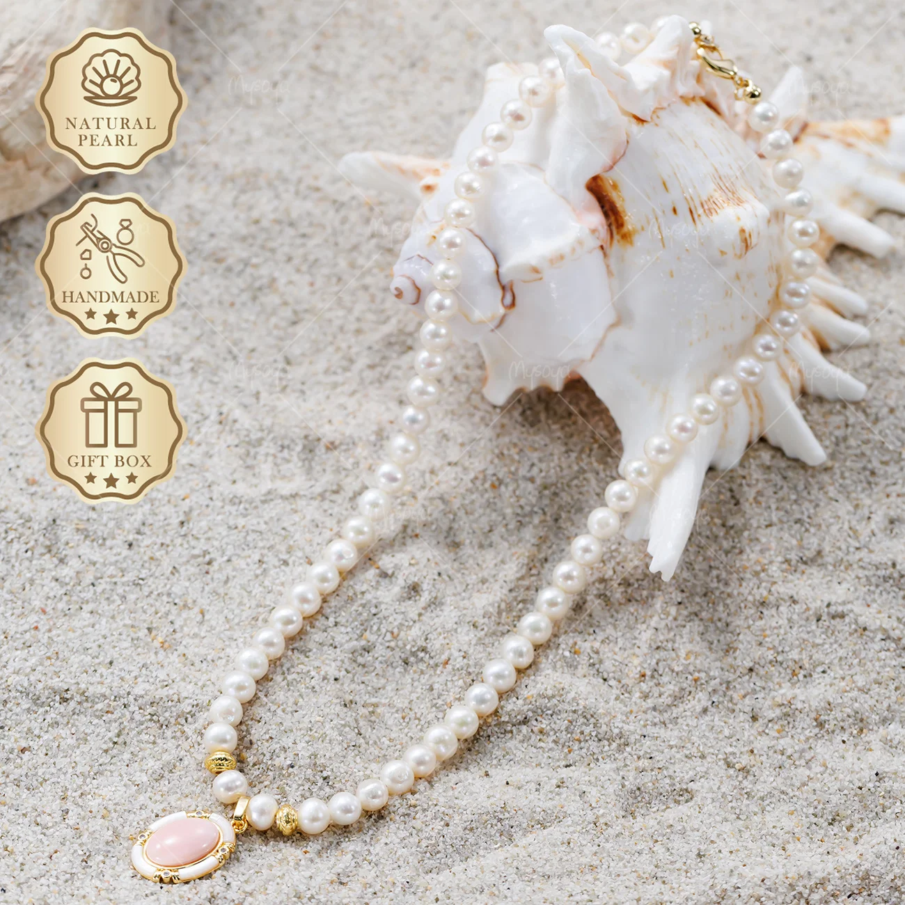 MYSOYA White Freshwater Pearl Necklace 6-7mm Oval Queen Conch Shell Pendant & Gold Extender, Gift Box S551
MYSOYA White Freshwater Pearl Necklace 6-7mm Oval Queen Conch Shell Pendant & Gold Extender, Gift Box S551
