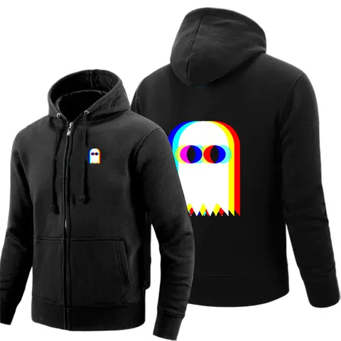 Fashion Solid Color Coat Funny Ghost Psychedelic Vaporwave Halloween EDM Music Hooded Drawstring Jacket Zipper Hoodies