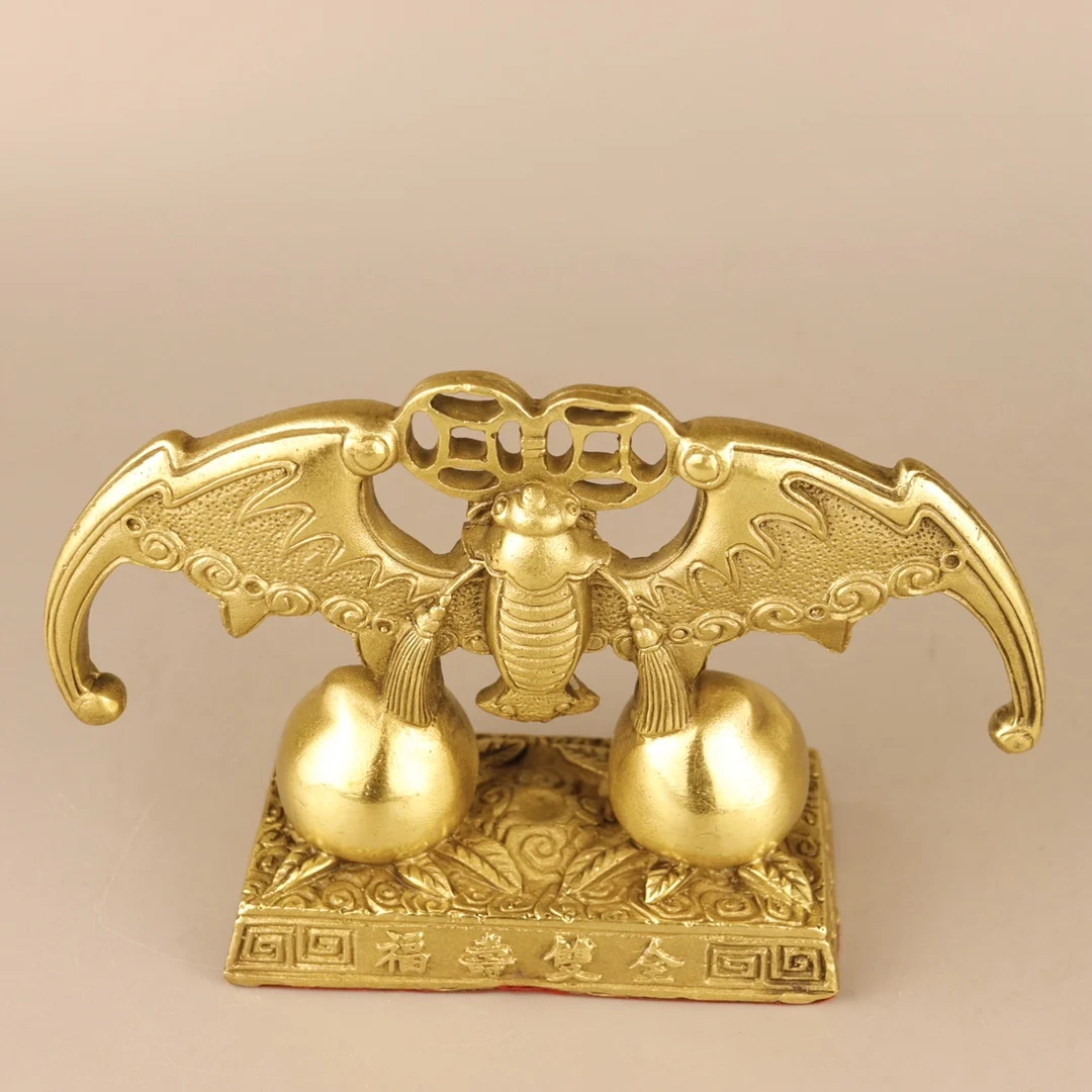 8"Tibetan Temple Collection Old Brass Bat Statue Peach of immortality moral have both fame and wealth Longevity peach Ornaments
8"Tibetan Temple Collection Old Brass Bat Statue Peach of immortality moral have both fame and wealth Longevity peach Ornaments