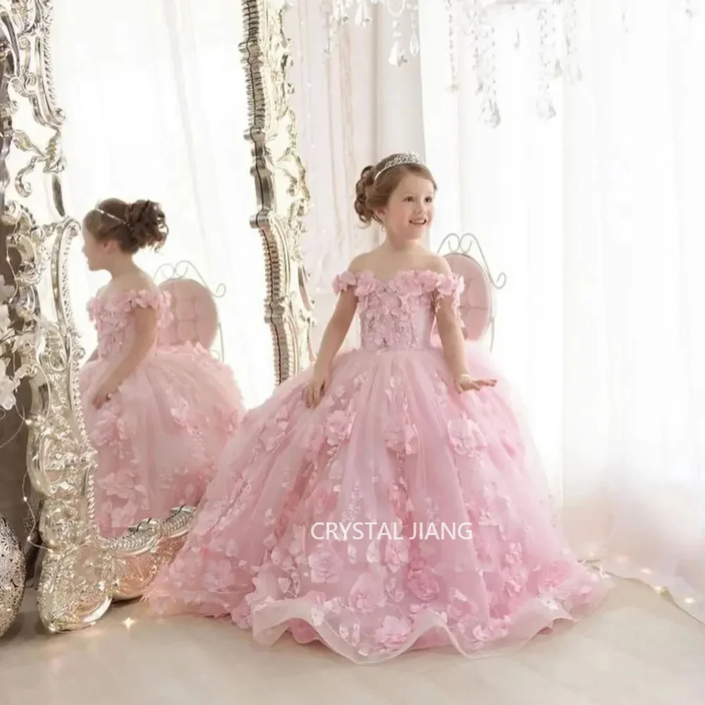 Vintage Long Pink Off the Shoulder Tulle Flower Girl Dresses with Appliques Ball Gown Floor Length فساتين اطفال Party Gowns
Vintage Long Pink Off the Shoulder Tulle Flower Girl Dresses with Appliques Ball Gown Floor Length فساتين اطفال Party Gowns