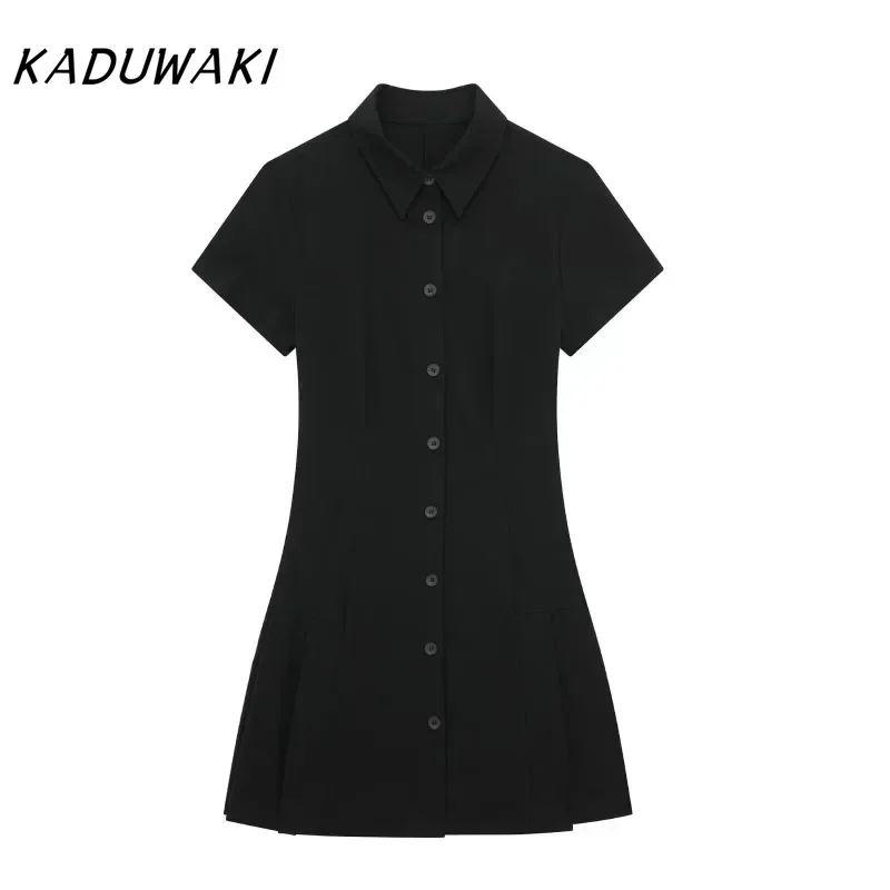 KADUWAKI Classic Polo Collar Short-sleeved Black Dress Casual Single-breasted Pleated Mini Dress Fashion Versatile Dresses
KADUWAKI Classic Polo Collar Short-sleeved Black Dress Casual Single-breasted Pleated Mini Dress Fashion Versatile Dresses
