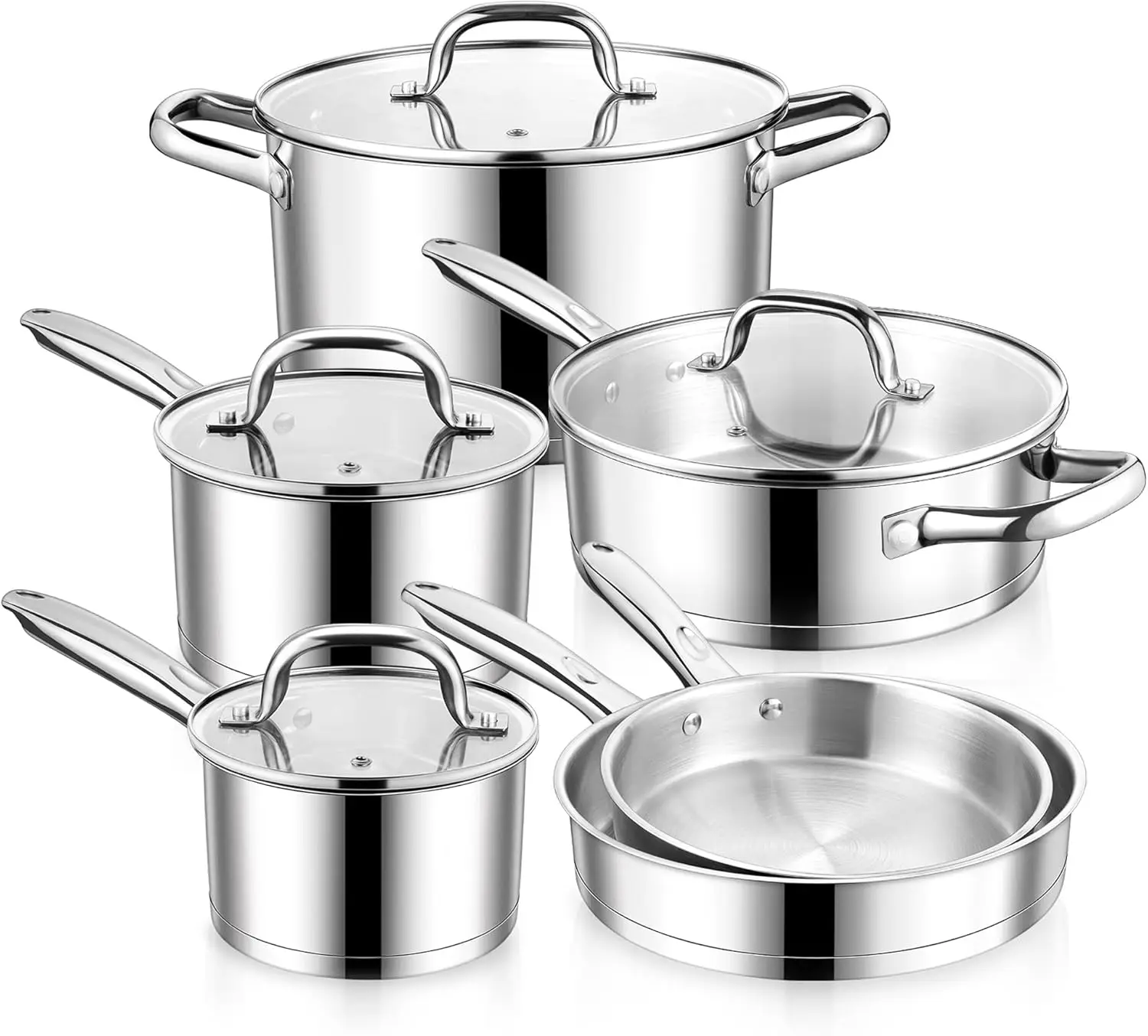 10-Piece Stainless Steel Cookware Set with Tri-Ply Base, Induction Ready, Oven Safe
10-Piece Stainless Steel Cookware Set with Tri-Ply Base, Induction Ready, Oven Safe