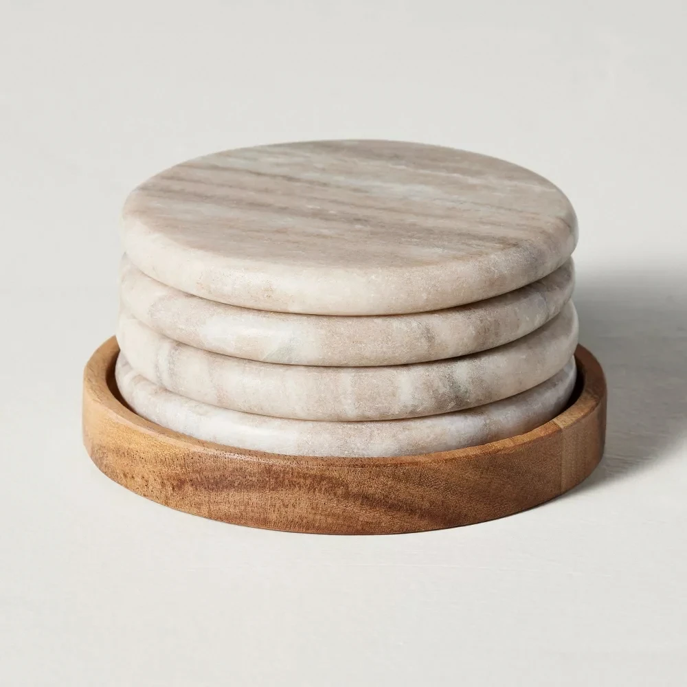 Set Of 5 Marble Coaster,4pcs Round Stone Drink Coasters with 1 Acacia Wood Coaster Holder,Aesthetic Cup Coaster for Coffee Table
Set Of 5 Marble Coaster,4pcs Round Stone Drink Coasters with 1 Acacia Wood Coaster Holder,Aesthetic Cup Coaster for Coffee Table