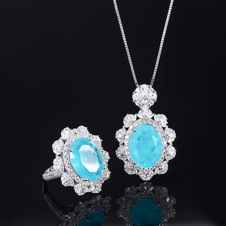 18K Gold Inlaid with PT950 Platinum Paraiba Pendant Ring Set Large Denier 12*16 Jewelry
18K Gold Inlaid with PT950 Platinum Paraiba Pendant Ring Set Large Denier 12*16 Jewelry