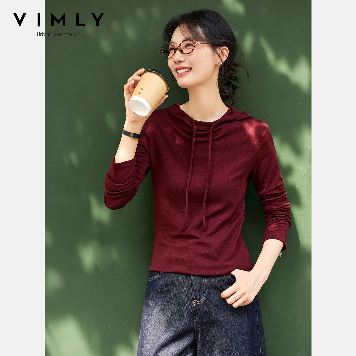 VIMLY Women's T-shirts Autumn 2025 Mandarin Collar Hooded Shirring Long Sleeve Ladies Tees Slim Fit Knitted Female Tops A2139 
VIMLY Women's T-shirts Autumn 2025 Mandarin Collar Hooded Shirring Long Sleeve Ladies Tees Slim Fit Knitted Female Tops A2139