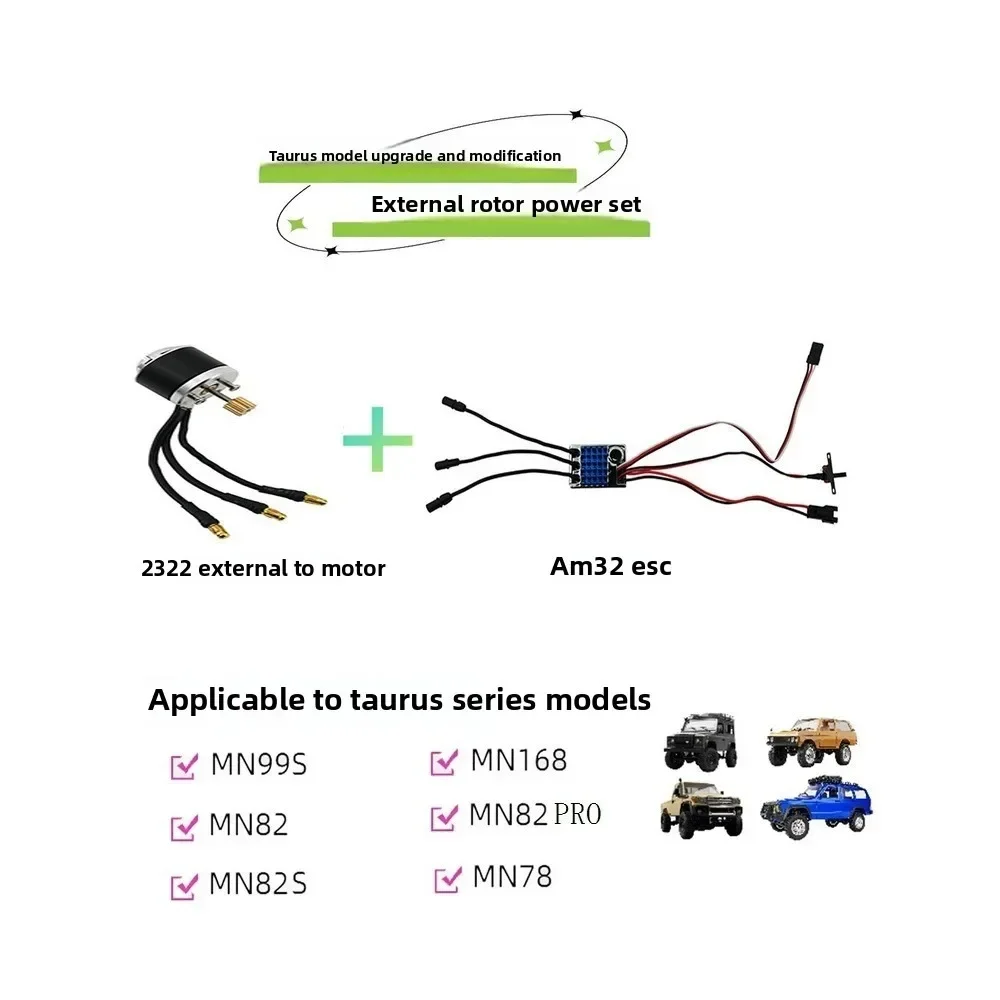MN99s/168/82/78 Outrunner Power Upgrade Kit – 2322 Motor + AM32 ESC for RC Cars
MN99s/168/82/78 Outrunner Power Upgrade Kit – 2322 Motor + AM32 ESC for RC Cars
