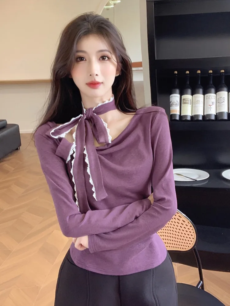 Elegant Lace Splice Base T-Shirt Women's Fashionable Autumn Shirt V-Neck Exposing Clavicle with Sash Slimming Style Long Sleeve
Elegant Lace Splice Base T-Shirt Women's Fashionable Autumn Shirt V-Neck Exposing Clavicle with Sash Slimming Style Long Sleeve