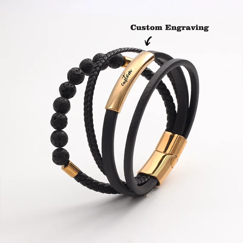 Customizable Engraved Microfiber Leather Multi-Layer Magnetic Clasp Volcanic Stone Bracelet, Stylish and Trendy, Versatile for Everyday Wear, Can Be Used as a Birthday, Valentine's Day, or Anniversary Gift
Customizable Engraved Microfiber Leather Multi-Layer Magnetic Clasp Volcanic Stone Bracelet, Stylish and Trendy, Versatile for Everyday Wear, Can Be Used as a Birthday, Valentine's Day, or Anniversary Gift