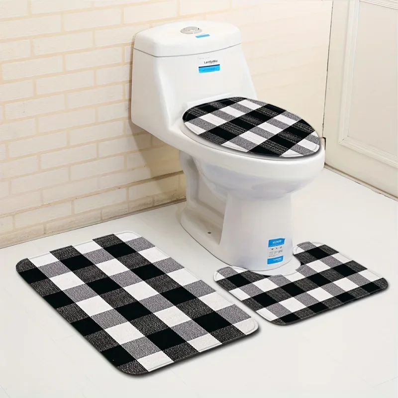 1/3Pcs Black And White Plaid Floor Mat Set Toilet Lid Toilet Carpet Bathroom Absorbent By Mat Bathroom Three-Piece Set Non-Slip
1/3Pcs Black And White Plaid Floor Mat Set Toilet Lid Toilet Carpet Bathroom Absorbent By Mat Bathroom Three-Piece Set Non-Slip