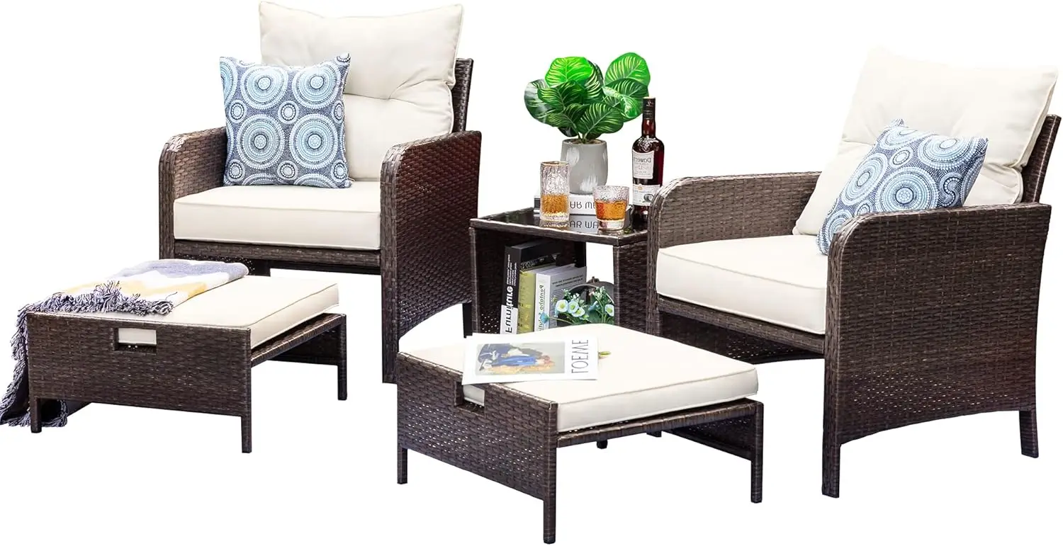 5 Pieces Outdoor Wicker Patio Furniture Set All Weather PE Rattan Conversation Set with Cushioned Patio Lounge Chairs
5 Pieces Outdoor Wicker Patio Furniture Set All Weather PE Rattan Conversation Set with Cushioned Patio Lounge Chairs