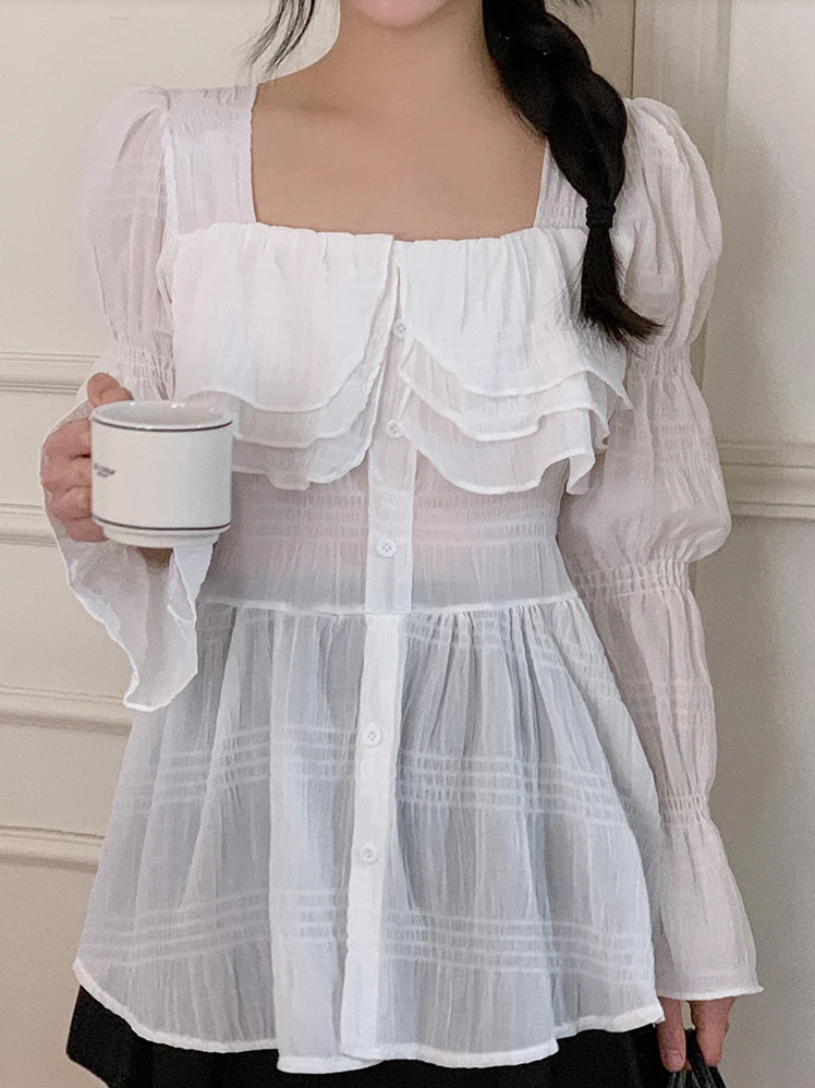 Женский сладкий иерархический кружевной отделкой с квадратным воротником и тонкой талией, расклешенный летний модный топ све 
Женский сладкий иерархический кружевной отделкой с квадратным воротником и тонкой талией, расклешенный летний модный топ све