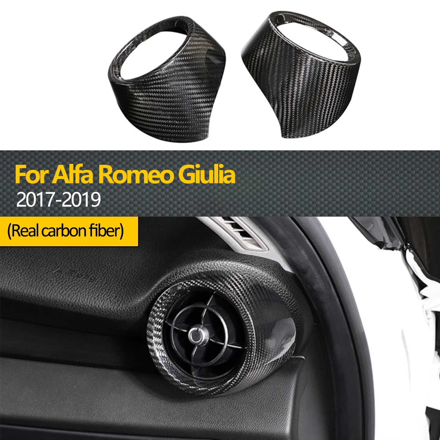 Suitable for Alfa Romeo Giulia 2017-2019 Real Carbon Fiber Front Side Air Vent Cover Frame Ring Decorative Accessories
Suitable for Alfa Romeo Giulia 2017-2019 Real Carbon Fiber Front Side Air Vent Cover Frame Ring Decorative Accessories