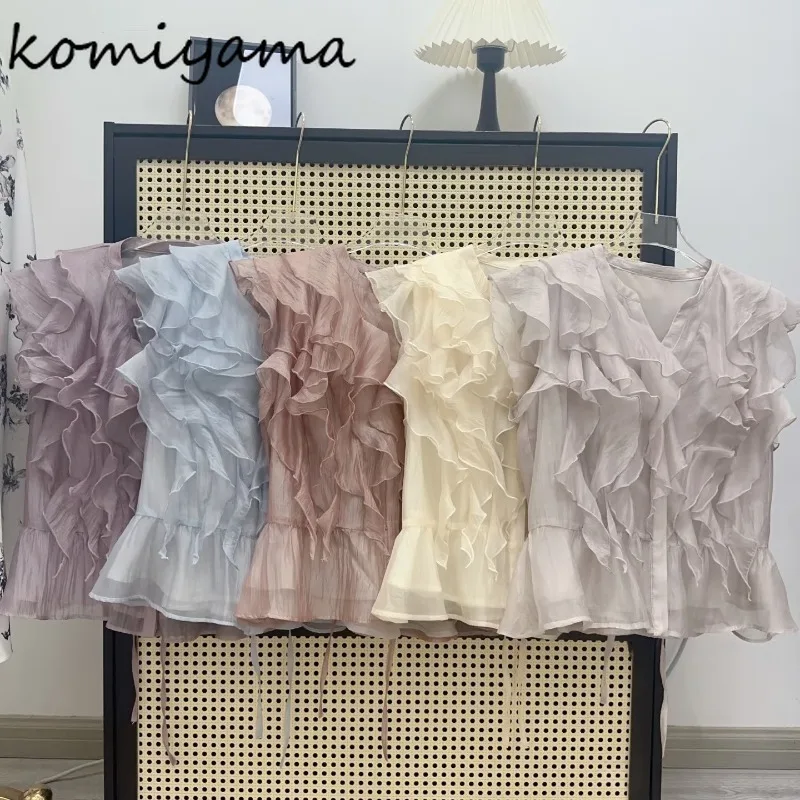 Ruffles Spliced Woman 2025 Shirts Blouses Japan Blusas V-neck Single Breasted Ropa Mujer Summer New Sweet Fairy Camisas Clothing
Ruffles Spliced Woman 2025 Shirts Blouses Japan Blusas V-neck Single Breasted Ropa Mujer Summer New Sweet Fairy Camisas Clothing