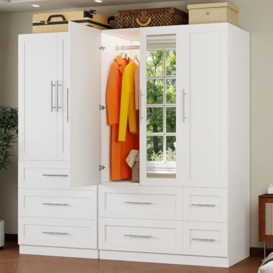 Armoire Wardrobe Closet with 7 Large Deep Drawers and Mirror, 71" Tall Bedroom Armoires with 5 Doors, White Wood Wardrobe Cabin
Armoire Wardrobe Closet with 7 Large Deep Drawers and Mirror, 71" Tall Bedroom Armoires with 5 Doors, White Wood Wardrobe Cabin