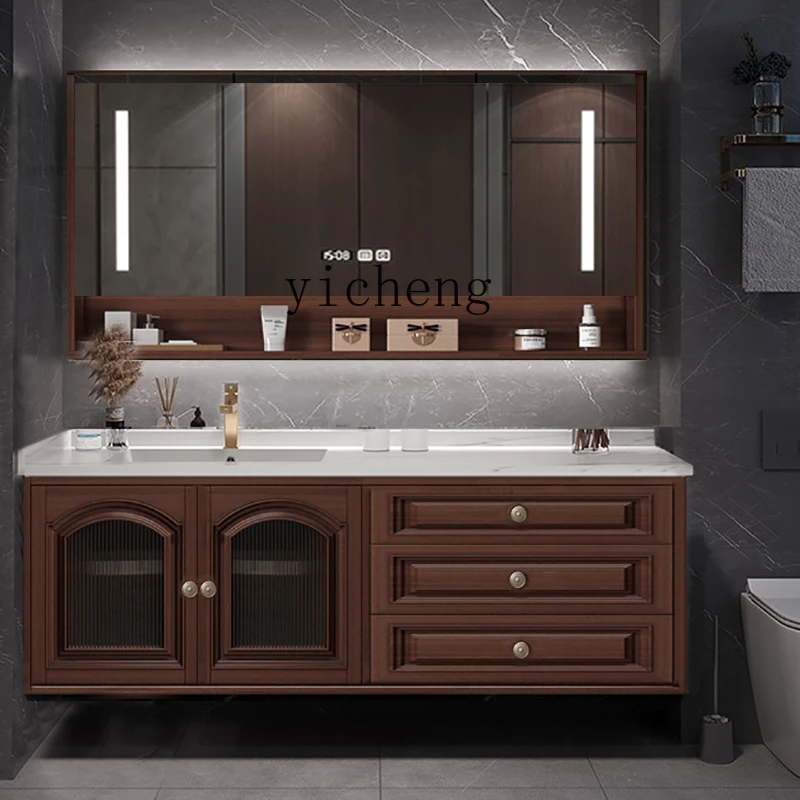 light luxury rock slab solid wood bathroom cabinet combination modern simple double basin hand wash basin
light luxury rock slab solid wood bathroom cabinet combination modern simple double basin hand wash basin