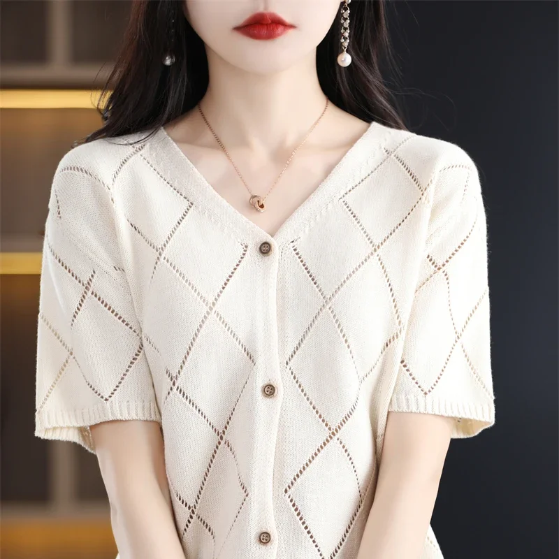 2024 Spring/Summer Cardigan Pure Cotton Cardigan Short Sleeve Women's Knitted Cardigan Sweater Coat Short Sleeve
2024 Spring/Summer Cardigan Pure Cotton Cardigan Short Sleeve Women's Knitted Cardigan Sweater Coat Short Sleeve