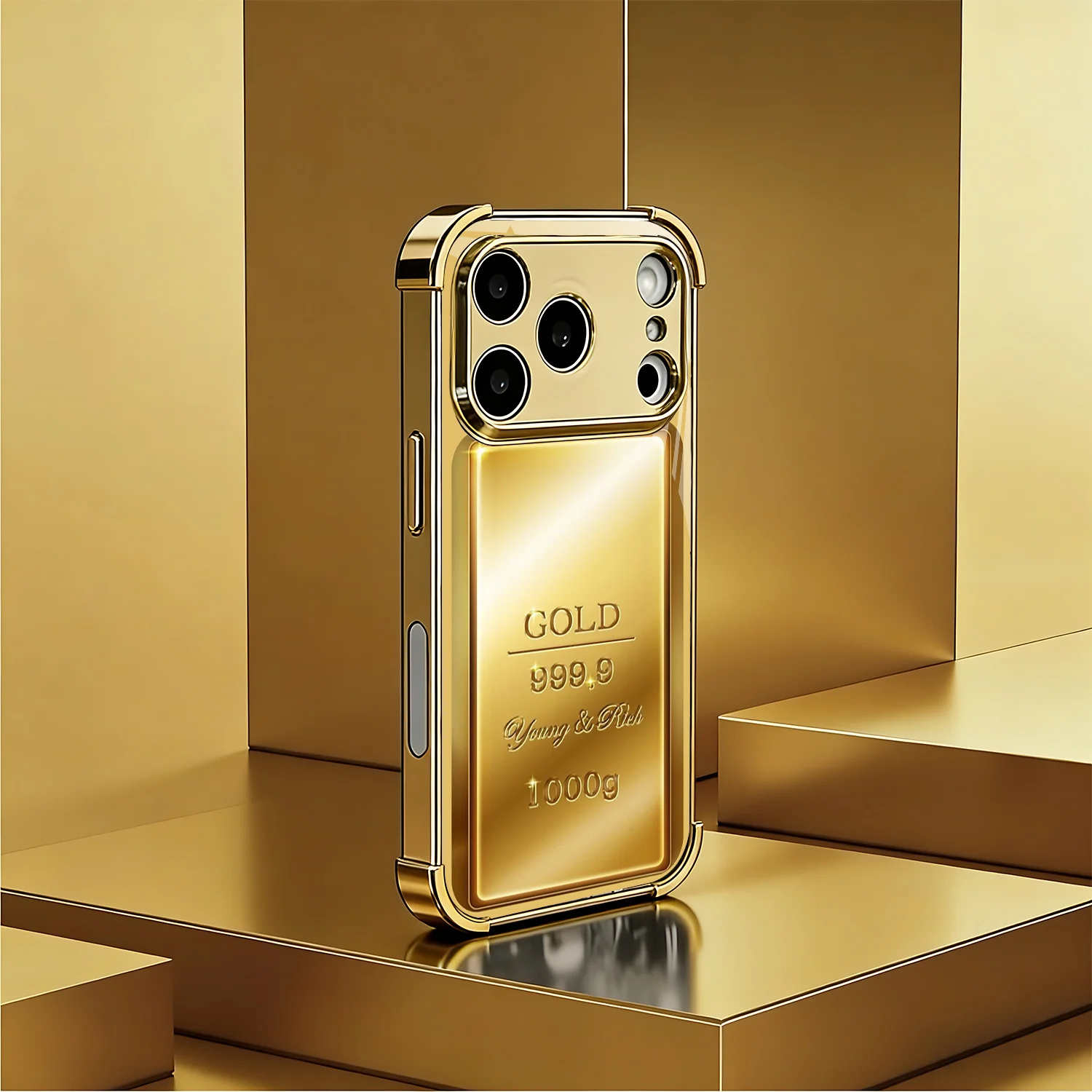 Thousand-Foot Golden Bar Electroplated Golden Four-Corner Glass Phone Case, Suitable for iPhone 17/16/15/14 Pro/13/12
Thousand-Foot Golden Bar Electroplated Golden Four-Corner Glass Phone Case, Suitable for iPhone 17/16/15/14 Pro/13/12
