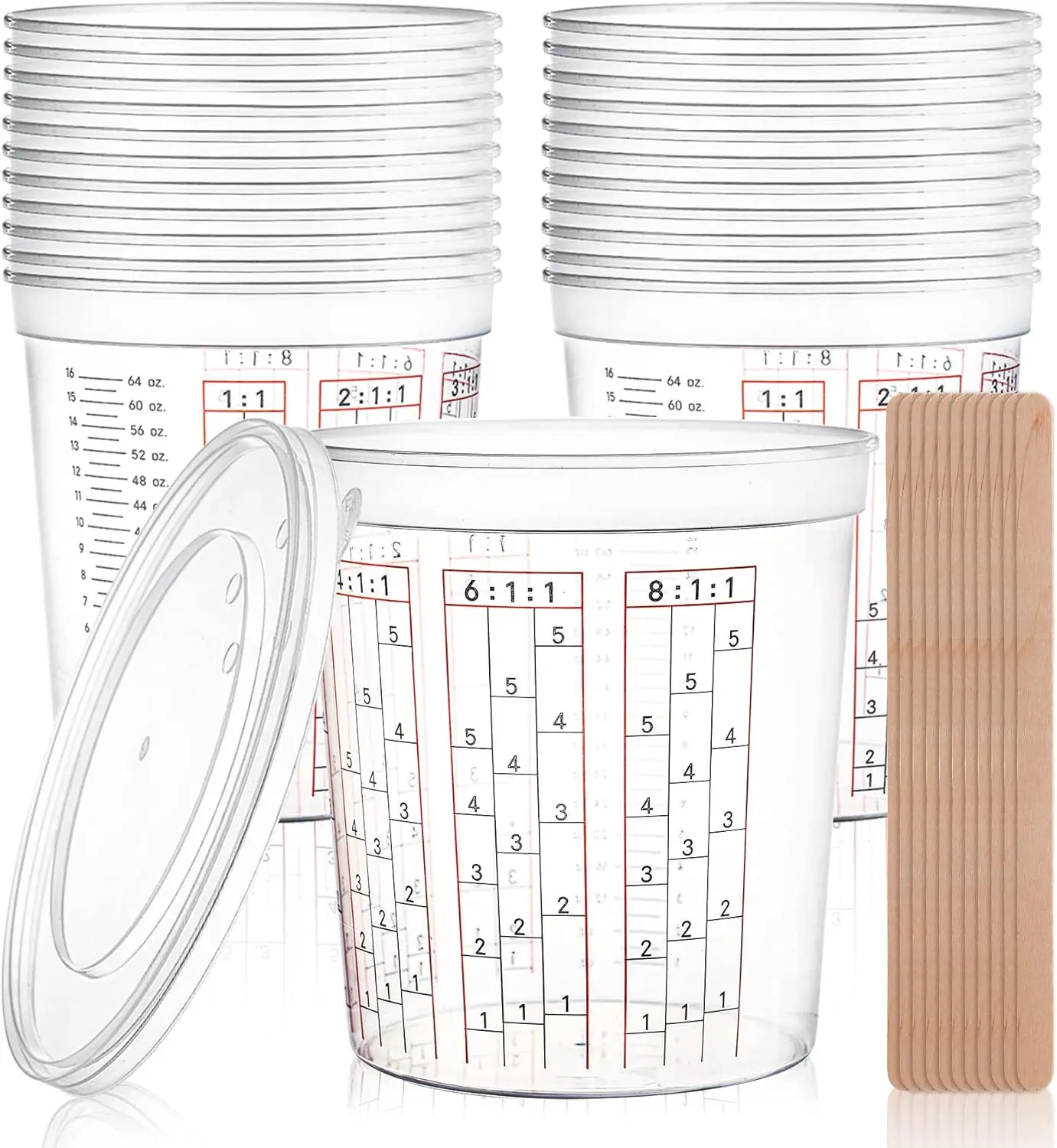 64 oz Paint Mixing Cups with Lids & 50 Sticks - Graduated Plastic Epoxy Measuring Cups for Activators, Thinner, Resin
64 oz Paint Mixing Cups with Lids & 50 Sticks - Graduated Plastic Epoxy Measuring Cups for Activators, Thinner, Resin