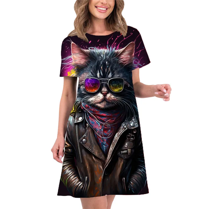 2024 Summer Women Dress Fashion Cool Hip Hop Cat Print Pattern Short Sleeve Mini Dress Streetwear Clothing Casual Woman Dress
2024 Summer Women Dress Fashion Cool Hip Hop Cat Print Pattern Short Sleeve Mini Dress Streetwear Clothing Casual Woman Dress