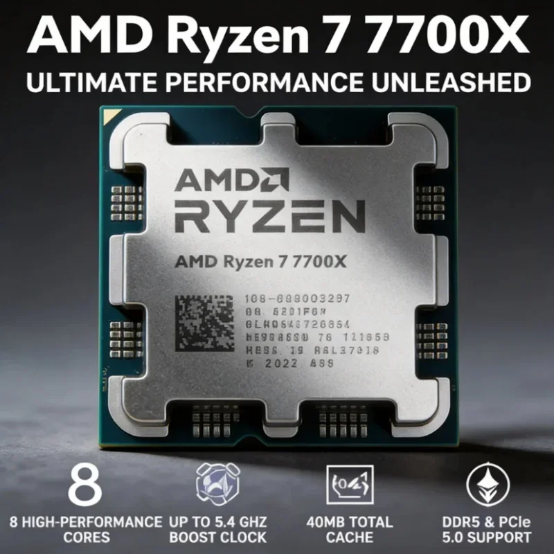 AMD Ryzen 7 7700X R7 7700X 8 Cores 16 Threads Up to 5.4GHz 32MB L3 Cache Zen4 AM5 DDR5 Unlocked Gaming CPU Version No Cooler
AMD Ryzen 7 7700X R7 7700X 8 Cores 16 Threads Up to 5.4GHz 32MB L3 Cache Zen4 AM5 DDR5 Unlocked Gaming CPU Version No Cooler