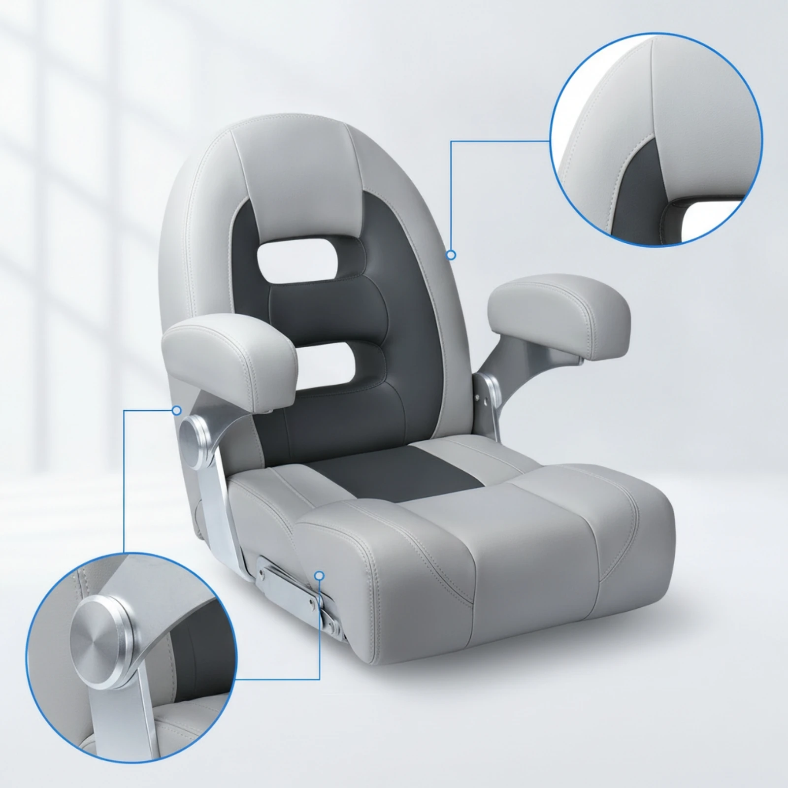Helm's Chair with Armrests Padded High-Back Marine Seat Helm Chair with Armrest Ergonomic Seating Anti-Rust
Helm's Chair with Armrests Padded High-Back Marine Seat Helm Chair with Armrest Ergonomic Seating Anti-Rust