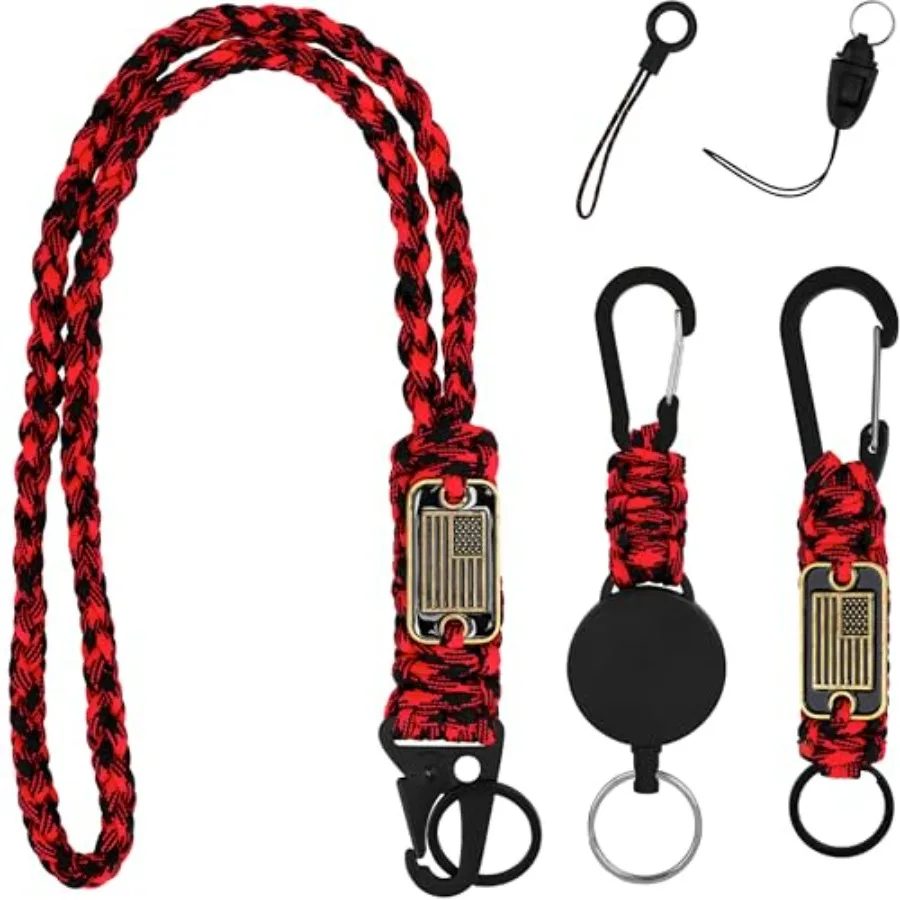 3 Pcs Paracord Lanyard Set with Retractable Keychain Long and Short Heavy Duty Lanyards with Badge Reel, USA Flag and Metal Cli
3 Pcs Paracord Lanyard Set with Retractable Keychain Long and Short Heavy Duty Lanyards with Badge Reel, USA Flag and Metal Cli