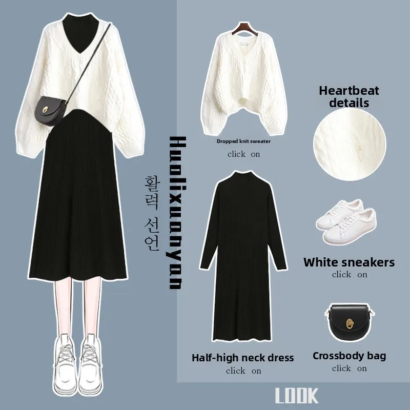 Комплект из вязаного свитера и платья больших размеров для женщин: модный, повседневный, осенний, из полиэстера, с длинным рукавом и круглым вырезом, для стройнящего эффекта
Комплект из вязаного свитера и платья больших размеров для женщин: модный, повседневный, осенний, из полиэстера, с длинным рукавом и круглым вырезом, для стройнящего эффекта