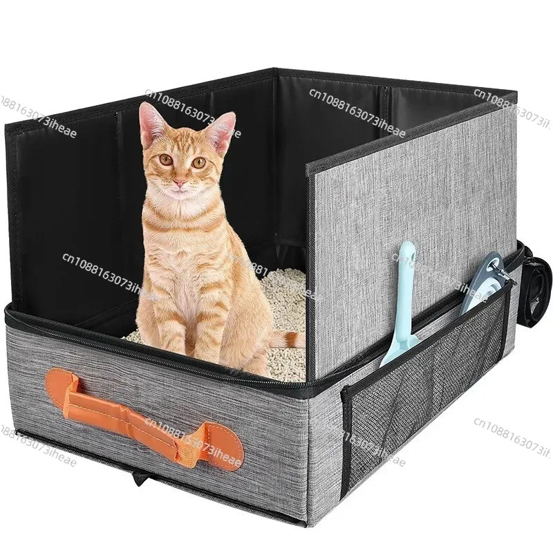 Waterproof foldable fabric box contains travel litter pan with integrated storage for complete mobile cat care.
Waterproof foldable fabric box contains travel litter pan with integrated storage for complete mobile cat care.