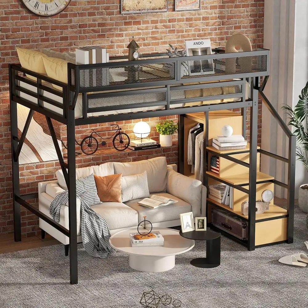 Metal Full Size Bed with Stairs, Heavy Duty Loft Bed with Storage, Wardrobe, Suitable for Adults or Teens, No Box Spring Needed,
Metal Full Size Bed with Stairs, Heavy Duty Loft Bed with Storage, Wardrobe, Suitable for Adults or Teens, No Box Spring Needed,