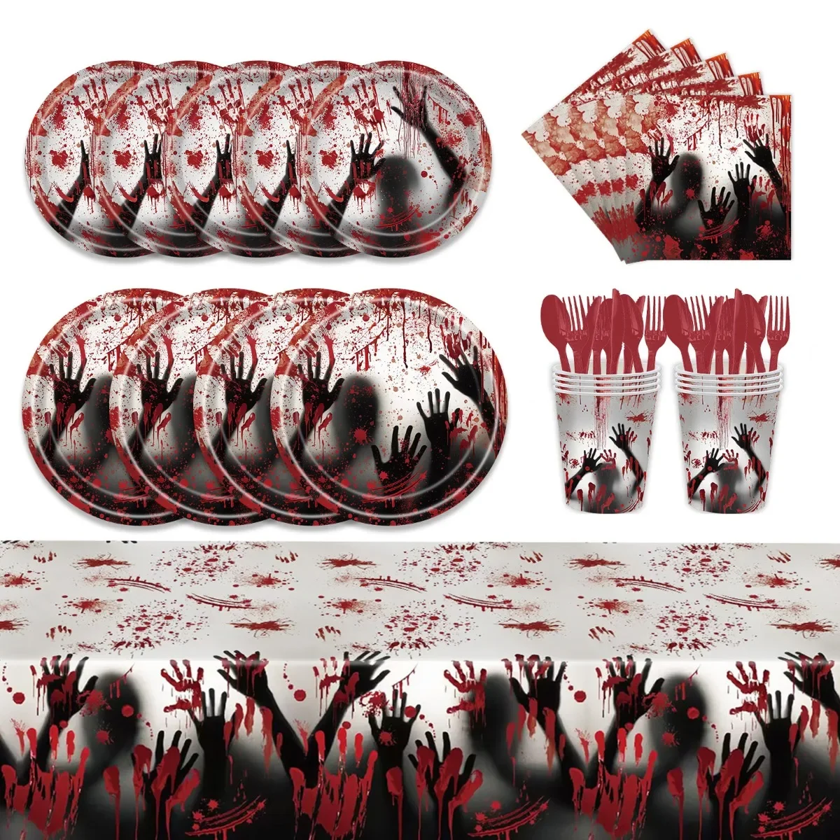 Halloween Party Supplies Disposable Tableware Bloody Plates Cups Napkin Spoon Fork Tablecloth Dinnerware Halloween Party Decor
Halloween Party Supplies Disposable Tableware Bloody Plates Cups Napkin Spoon Fork Tablecloth Dinnerware Halloween Party Decor