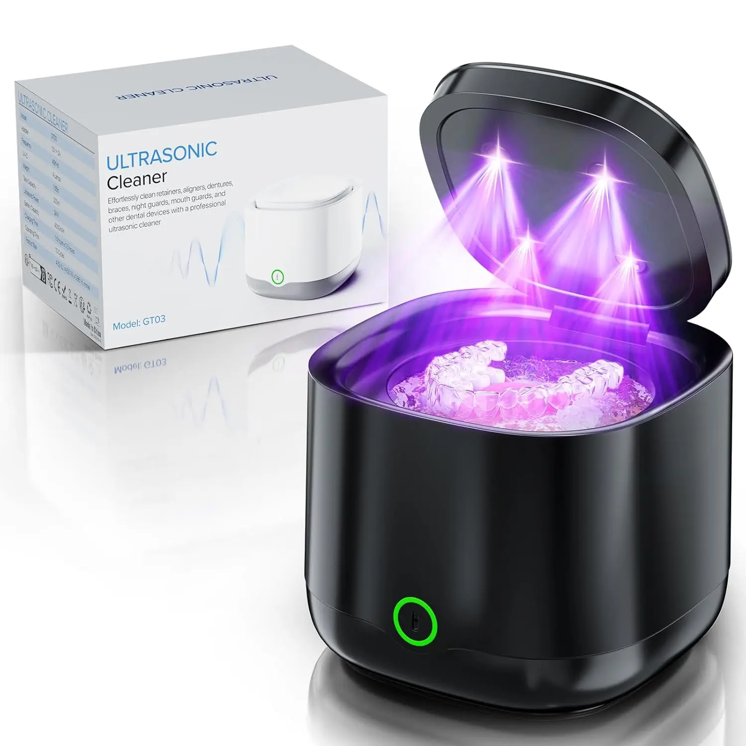 Ultrasonic Dental Appliance Cleaner with 4 UV Lights, 45kHz, 4000mAh Battery, Multiple Modes for Retainers and Dentures
Ultrasonic Dental Appliance Cleaner with 4 UV Lights, 45kHz, 4000mAh Battery, Multiple Modes for Retainers and Dentures