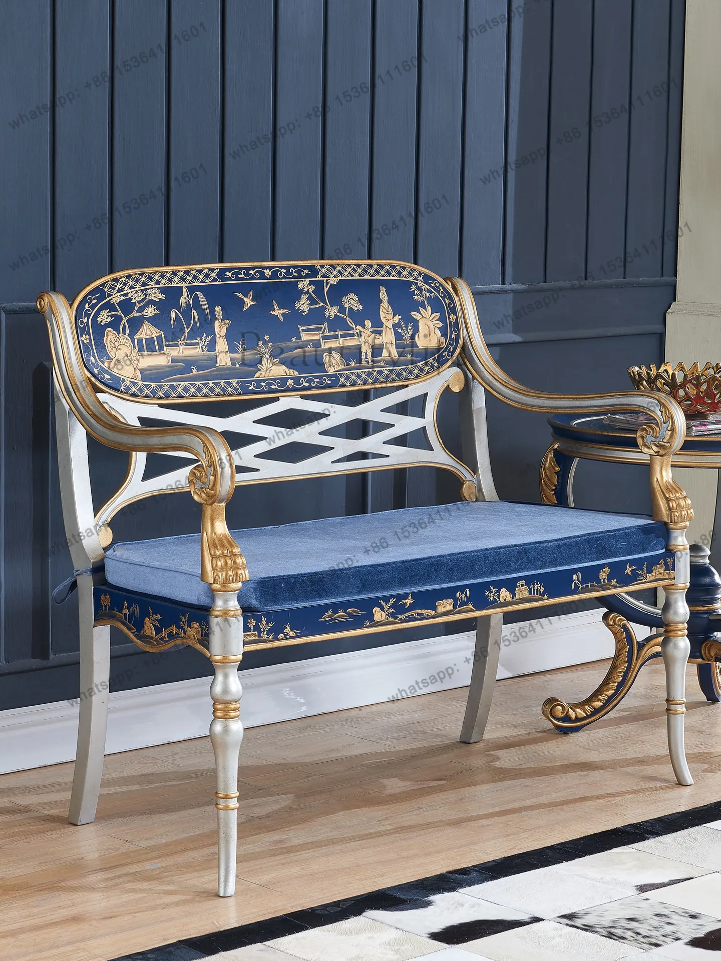 American country solid wood old painted double sofa chair, French retro sofa
American country solid wood old painted double sofa chair, French retro sofa