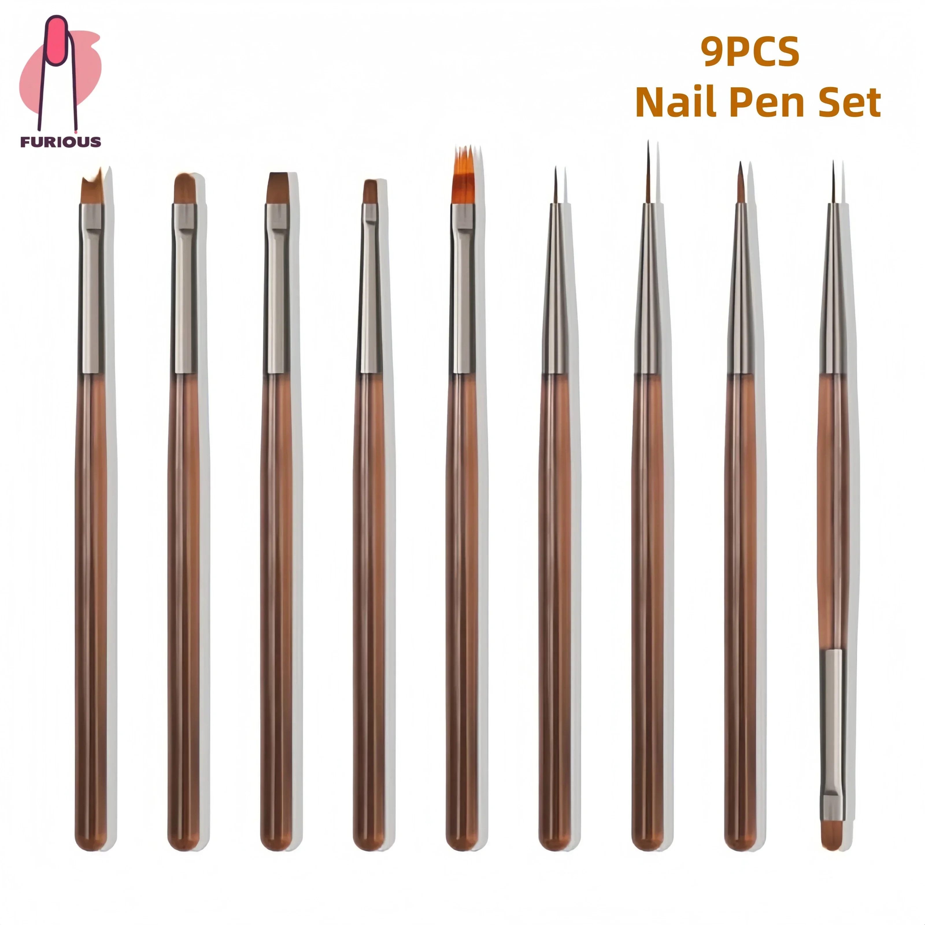 9PCS Nail Art Brushes Professional Nail Art Painting Pen Liner DIY Brush for Nail Art Design Manicure Tool Brown and Gray
9PCS Nail Art Brushes Professional Nail Art Painting Pen Liner DIY Brush for Nail Art Design Manicure Tool Brown and Gray