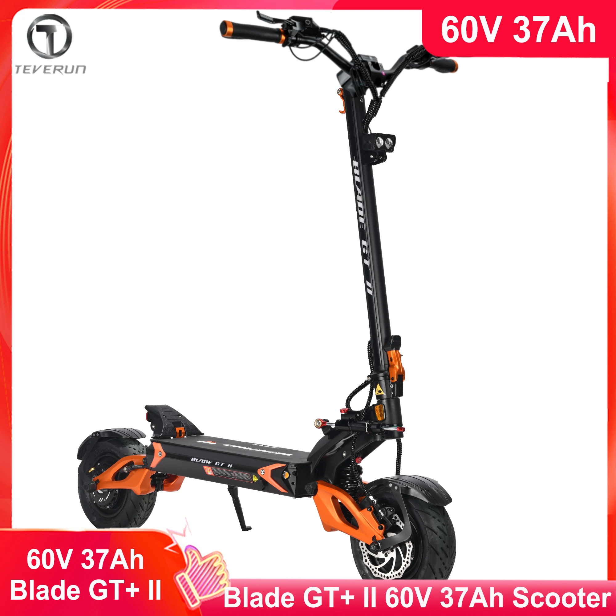 Teverun Blade GT+ II 60V 37Ah Dual Motor 2*1600W Peak Power 4900W LED Display With NFC Dual Adjustable Suspension Blade GT+ II
Teverun Blade GT+ II 60V 37Ah Dual Motor 2*1600W Peak Power 4900W LED Display With NFC Dual Adjustable Suspension Blade GT+ II
