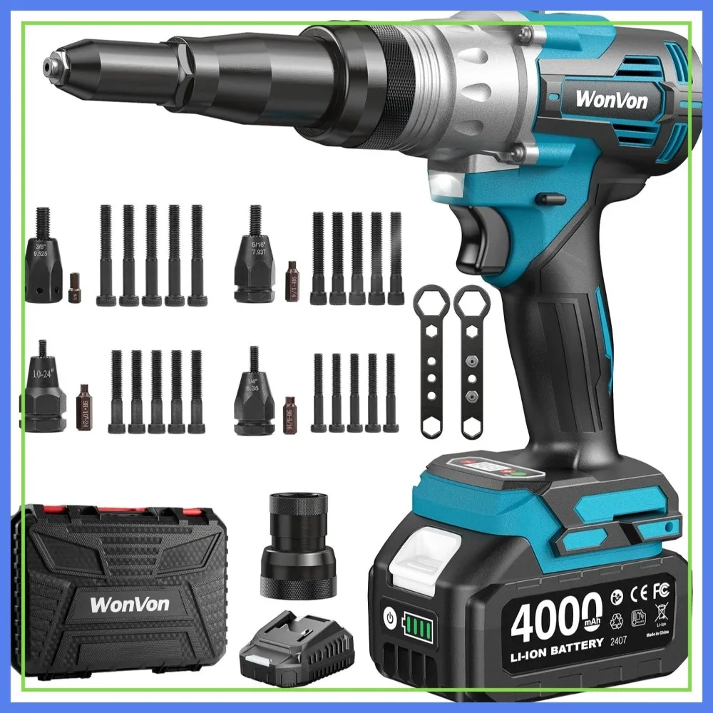 Cordless 2-in-1 Rivet Nut Gun - Battery Powered Pop Riveter for 10-24, 1/4, 5/16, 3/8 Nutserts & 1/8, 5/32, 3/16 Rivets
Cordless 2-in-1 Rivet Nut Gun - Battery Powered Pop Riveter for 10-24, 1/4, 5/16, 3/8 Nutserts & 1/8, 5/32, 3/16 Rivets