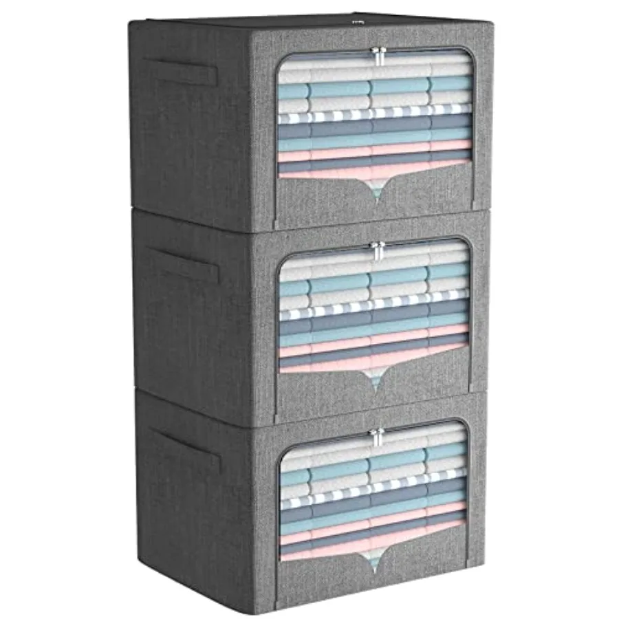 3 Pack Clothes Storage Bins - Foldable Metal Frame Storage Box - Stackable Linen Fabric Container Organizer Set with Carrying H
3 Pack Clothes Storage Bins - Foldable Metal Frame Storage Box - Stackable Linen Fabric Container Organizer Set with Carrying H
