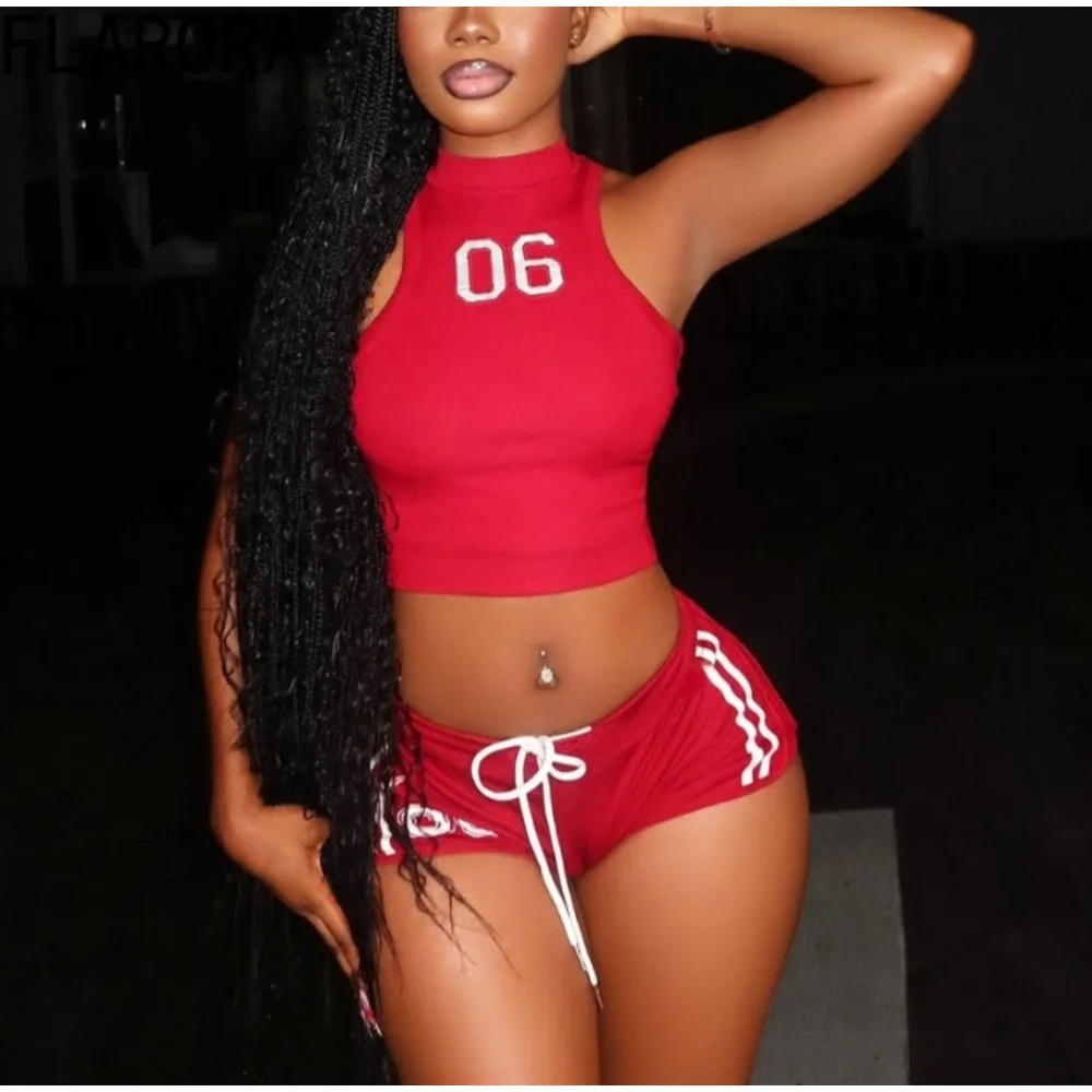 FLARORA Fashion Letter Print Tracksuits 2Pcs Woman Round Neck Sleeveles Slim Crop Tops And Drawstring Shorts Outfits Summer New
FLARORA Fashion Letter Print Tracksuits 2Pcs Woman Round Neck Sleeveles Slim Crop Tops And Drawstring Shorts Outfits Summer New