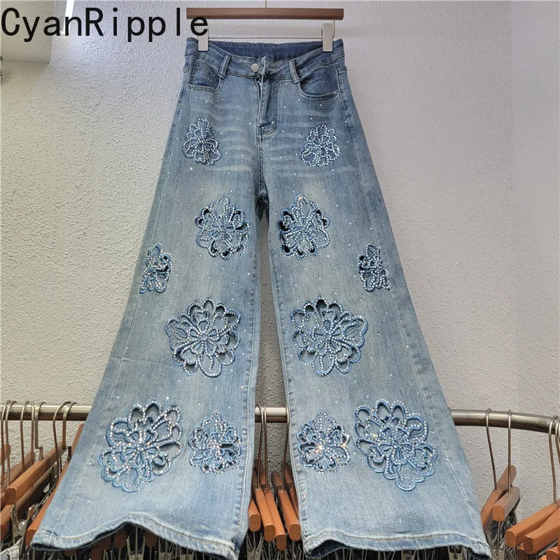 Fashionable New Spring Autumn Loose Straight Jeans Women Hollow Out Embroidery Hot Diamonds All-match High Waist Wide Leg Jeans
Fashionable New Spring Autumn Loose Straight Jeans Women Hollow Out Embroidery Hot Diamonds All-match High Waist Wide Leg Jeans
