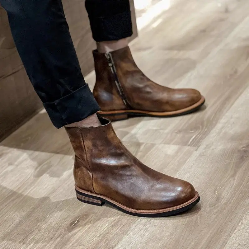 High Quality Handmade American Style Retro Men's High-Top British Soft Bottom Leather Raised Side Zipper
High Quality Handmade American Style Retro Men's High-Top British Soft Bottom Leather Raised Side Zipper