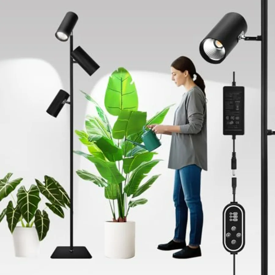 90W Dimmable Full Spectrum COB LED Triple-Head Floor Grow Light with High CRI 6/8/12H Timer Adjustable Height 43-83 Angle Stand
90W Dimmable Full Spectrum COB LED Triple-Head Floor Grow Light with High CRI 6/8/12H Timer Adjustable Height 43-83 Angle Stand