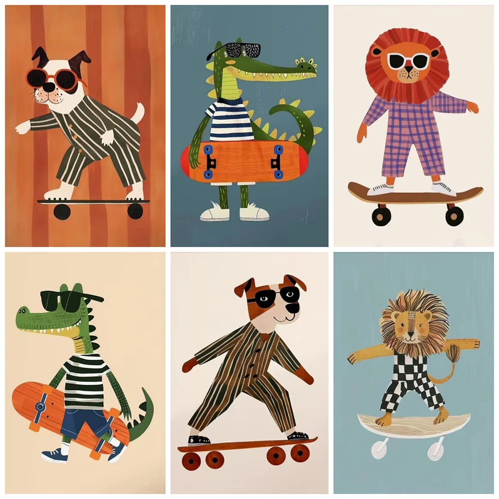 Funny Animals Rabbit Dog Bear Cat Lion Skateboard Posters Prints Crocodile Wall Art Nursery Canvas Pictures for Kids Room Decor
Funny Animals Rabbit Dog Bear Cat Lion Skateboard Posters Prints Crocodile Wall Art Nursery Canvas Pictures for Kids Room Decor